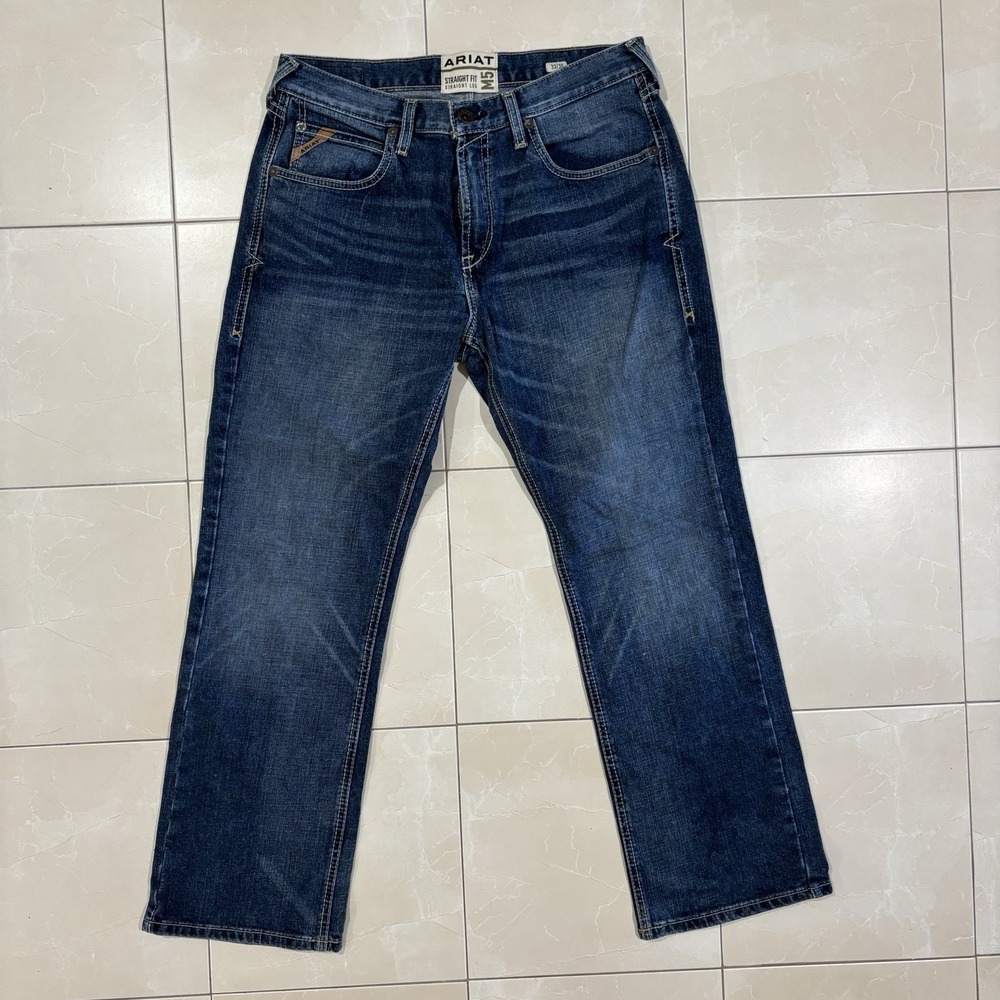 Ariat M5 Straight Leg Jeans Men's 33x30 Blue Dark Wash Western Whiskers Rodeo